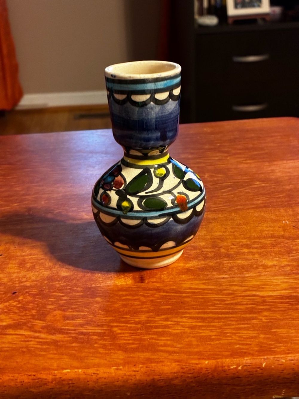 Vintage Armenian Jerusalem Hand-Painted Middle Eastern Style Vase in Multicolor